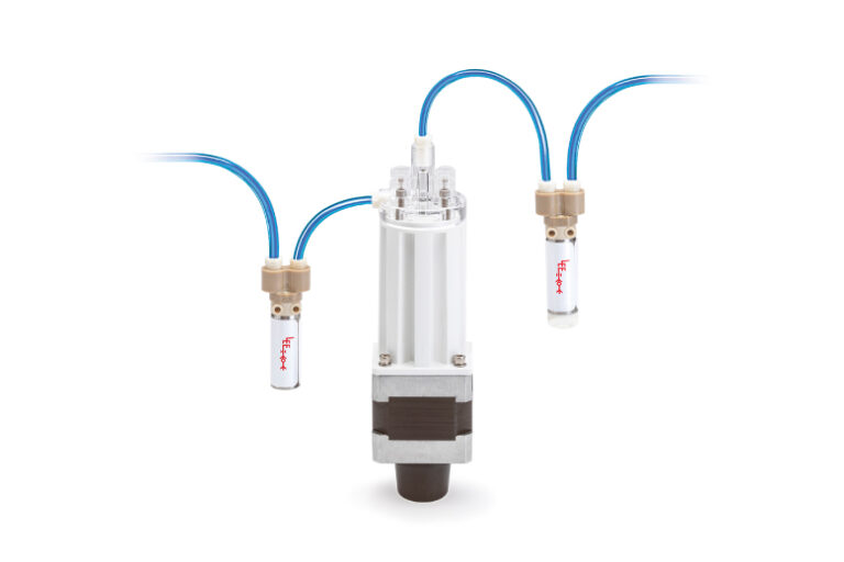 The recommended orientation of the variable volume pump, with the motor facing downward and the port head facing upward.